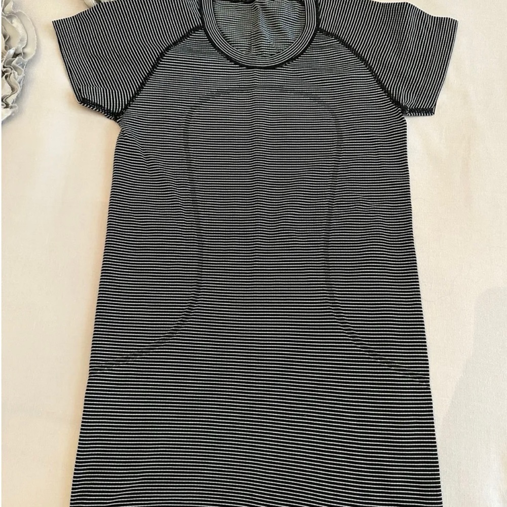 lululemon athletica Black and White Striped Short Sleeve Tee